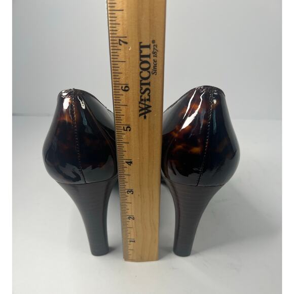 NWOT Stuart Weitzman Tortoise Shell Patent Leather Peep Toe Platform Pumps 9.5M - Picture 6 of 10